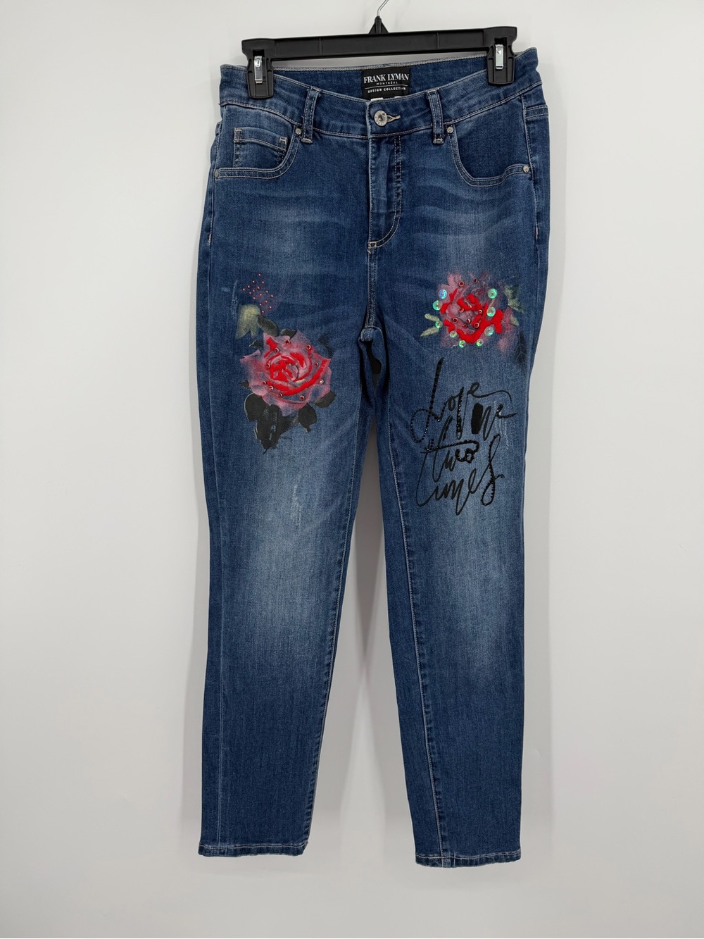 Frank Lyman Montreal Embroidered Rose Rhinestone Jeans S